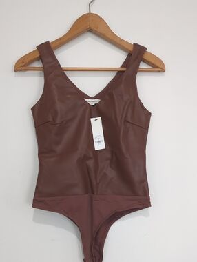 Francesca's Brown Faux Leather V-Neck Top